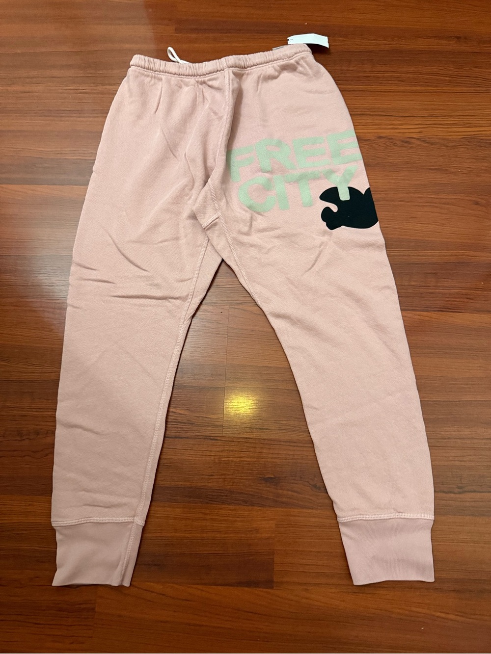 freecity women Dusty Pink Logo Sweatpants with Black Graphic
